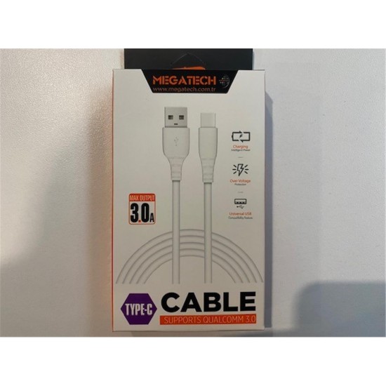 Megatech CHC65 3.0a 1mt Beyaz Usb Type-c Şarj Kablosu