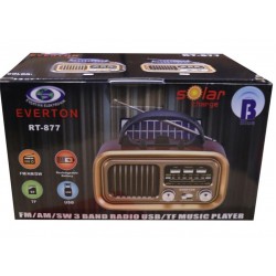 Everton Rt-877 Güneş Enerji Panelli Bluetooth Fm-Usb-Tf-Aux Şarjlı Nostaljik Radyo