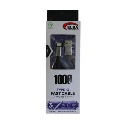 Elba Elb34-Usb Type-c 1mt 3A Hızlı Şarj Hasırlı Siyah Kablo