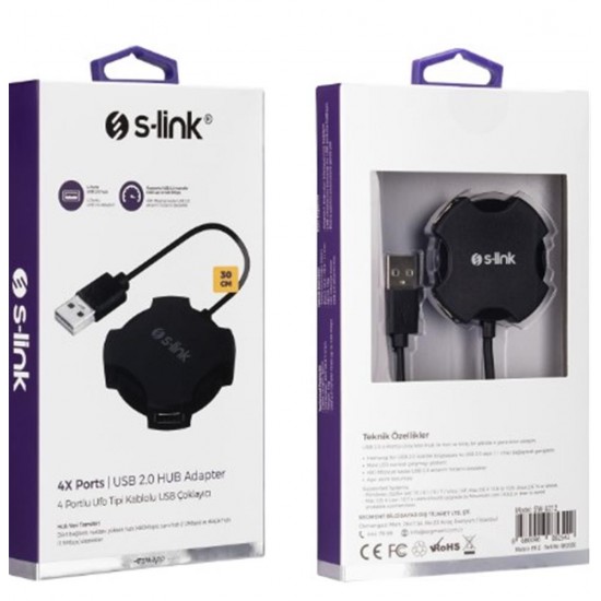 S-link Swapp SW-U212 Siyah Usb 2.0 4 Port Hub Kablolu Çevirici Adaptör