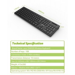 Acer OAK-920 Siyah Kablosuz Klavye 2.4Ghz Caps Lock (Smart Tv- Wifi)