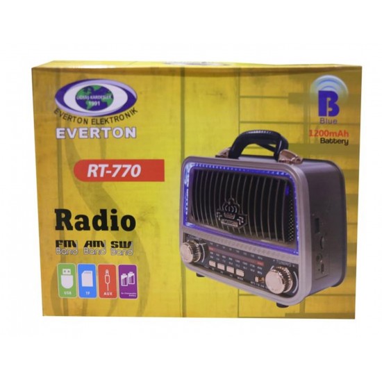 Everton Rt-770  Şarjlı Led Işıklı  Nostaljik Radyo(Bluetooth Fm-Usb-Tf-Aux)