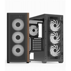 Aerocool AE  D501A BK 4x12cm A-RGB Fanlı, Ahşap Ön Panel Temp Cam Yan ve Mesh Ön Panel,USB Type-C