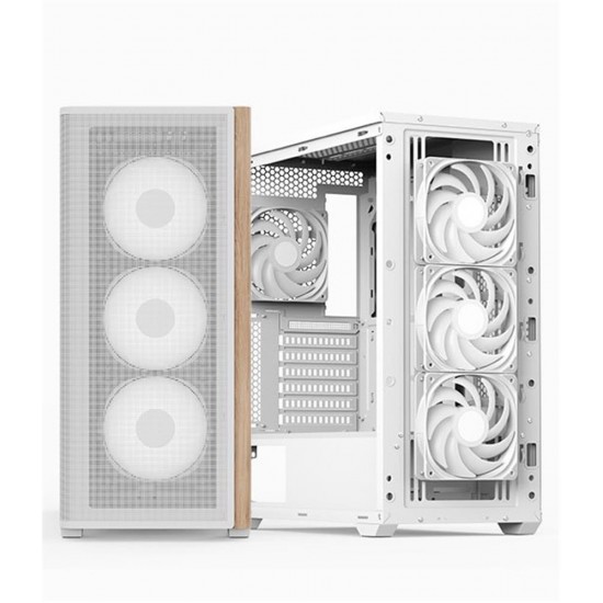 Aerocool AE D501A WH 4x12cm  Fanlı Ahşap Ön Panel Tempered Cam Yan ve Mesh Ön Panel, USB Type-C,ATX