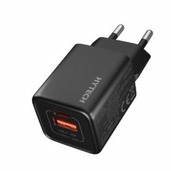 Hytech HY-XEG35 Type USB-C 35W PD + 18W USB QC 3.0 GAN PD-PPS Siyah Hızlı Ev Şarj Adaptörü