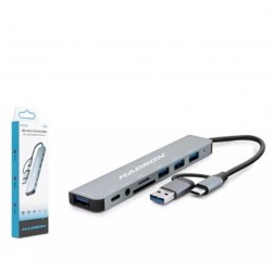 Hadron Hdx7828 Type-C Hub Combo 3-Usb3.0 + Usb + Type-C + Audio + Sd + Tf 8In1 Gri