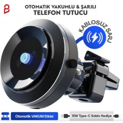 Enkado Otomatik Vakumlu Kablosuz Şarjlı Araç İçi Telefon Tutucu