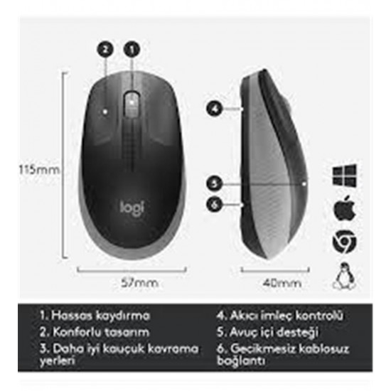 Logitech 910-005909 M191 Mavi Büyük Boy Kablosuz Mouse Optik 1000 Dpı Buton