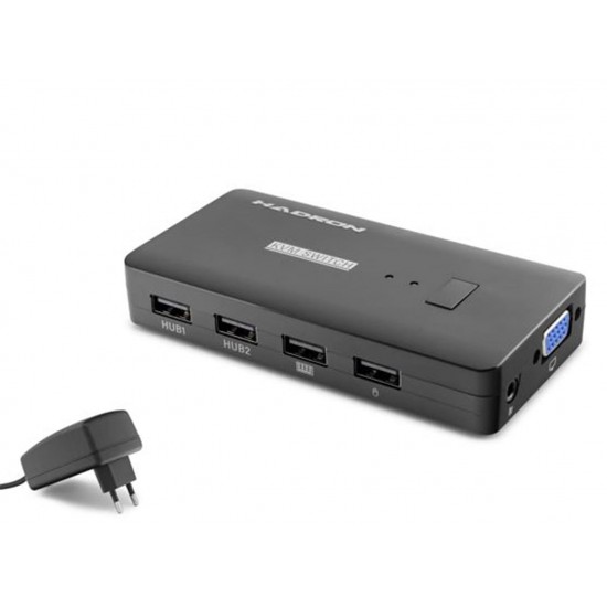 Hadron Hdx1374  2 Port + 4- Usb Vga Kvm Switch  Kablolu Siyah