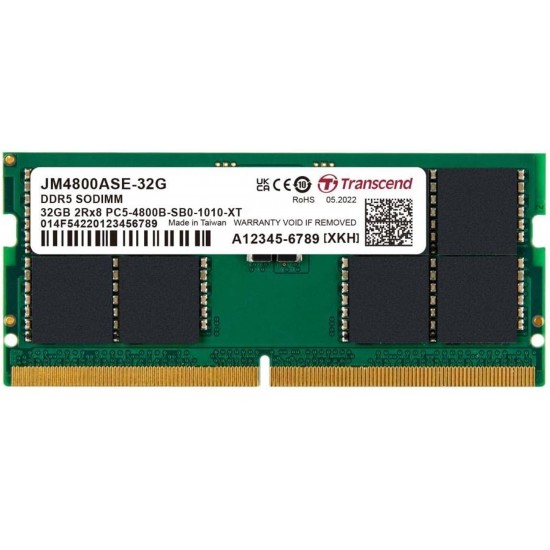 Transcend 32GB(1x32GB) 4800Mhz SODIMM CL40 DDR5 Notebook Ram (JM4800ASE-32G)