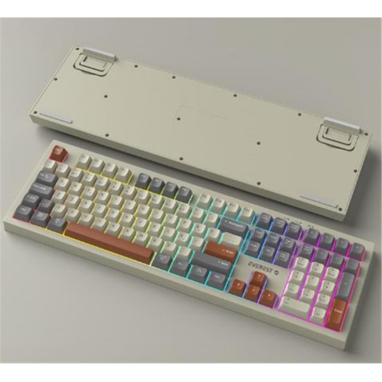 Everest KM-78 Rena Krem-Gri-Kahve Kablosuz 2.4 + BT RGB Aydınlatmalı Sessiz Q  Klavye + Mouse Se