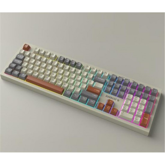 Everest KM-78 Rena Krem-Gri-Kahve Kablosuz 2.4 + BT RGB Aydınlatmalı Sessiz Q  Klavye + Mouse Se