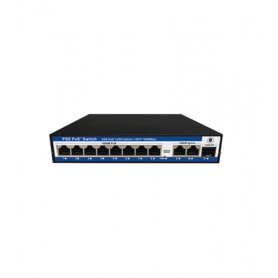 Nova NVC-PSEG0821G 8 Port Poe+ 10-100 Mbps 2 Port 10-100-1000 Mbps Uplink 1 Port SFP Switch 120W