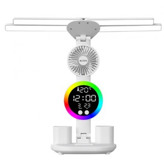 S-link SL-M9070 Glow Beyaz Dokunmatik Led Lamba Saat, Fan,Derece Kalemlikli Masa Lambası