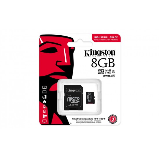 Kingston SDCIT2-8GB 8GB microSDHC Industrial C10 A1 pSLC Card + SD Adapter Hafıza Kartı