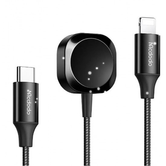 MCDODO CH-2980 Manyetik Apple Watch & Type-C to Lightning Kablosuz Şarj Cihazı -Siyah