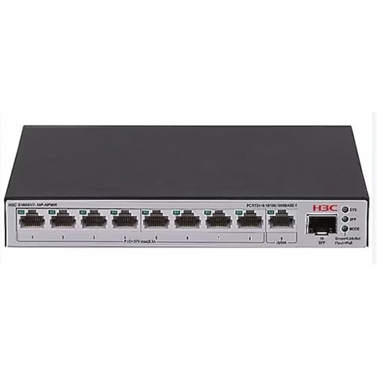 H3C S1600V2-10P-HPWR L2 9x 10-100-1000 BASE-T Ports (8x PoE+ Ports) 1x 1G SFP Port, 125W PoE+ Switch