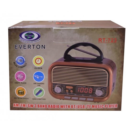 Everton RT-723 Dijital Göstergeli Şarjlı Nostaljik Radyo (AM-FM-SW Wıth BT-USB-TF )