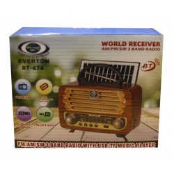 Everton RT-674  Bluetooth-USB-SD-FM Şarjlı,Solarlı  Nostaljik Radyo