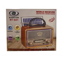 Everton RT-681  Solarlı,Ledli, Şarjlı Nostaljik Radyo (FM-AM-SW-USB-TF)