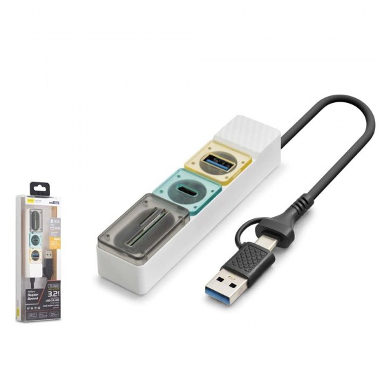 Hadron HDX7058 Hub 5Gbps 1x Type-C 3.2+1xUsb-A 3.2+SD+microSD 4 Port 2in1 Kablolu Kart Okuyu Beyaz