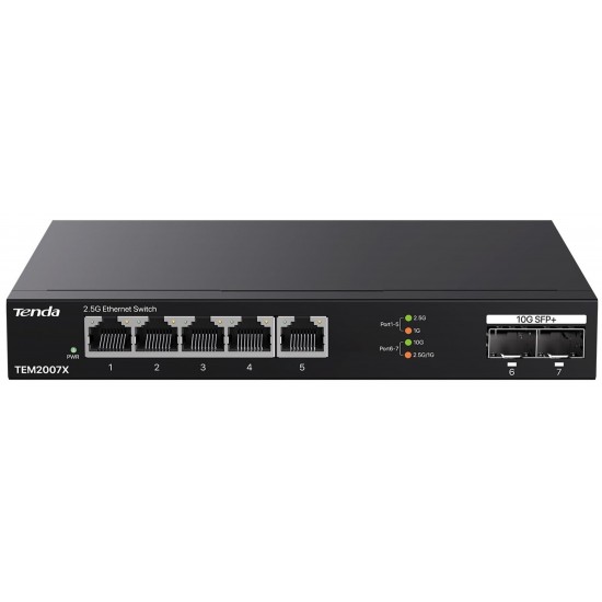 Tenda TEM2007X 2.5Gb Switch 7 Port 5x2.5G Por+2x10Gb SFP+ 50Gbps Yönetilmeyen Nas, Oyun PCsi Switch