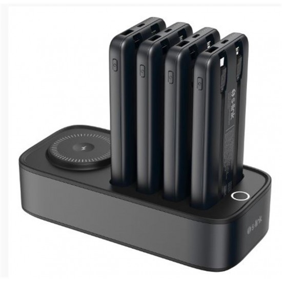 S-link IP-DS40 4 Adet 10000mAH Powerbank li  15W Kablosuz Şarj Siyah Taşınabilir Şarj İstasyonu