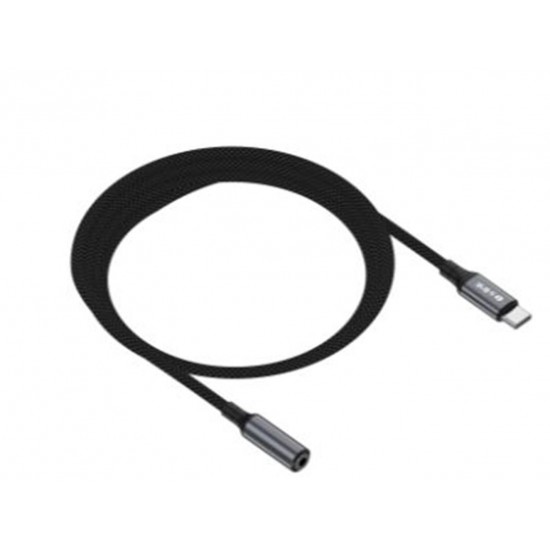 S-link Armor FC-01 15cm Type-C to F AUX Örgülü Metal Başlıklı Siyah Ses Kablosu