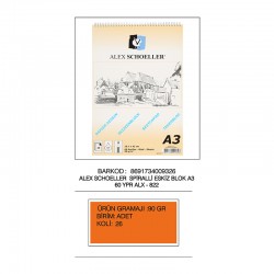 ALEX ALX-822 ESKİZ BLOK SPİRALLİ A3 90GR 60YP DİK