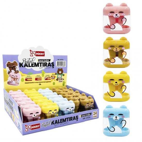 MİKRO MK-8556 KALEMTIRAŞ ÇİFT BIÇAKLI BEAR BABE 24LÜ KT