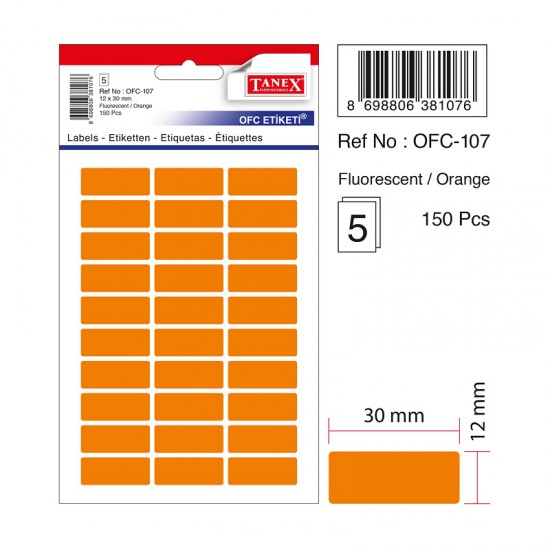 TANEX OFC-107 OFİS ETİKETİ 12X30 FLO TURUNCU