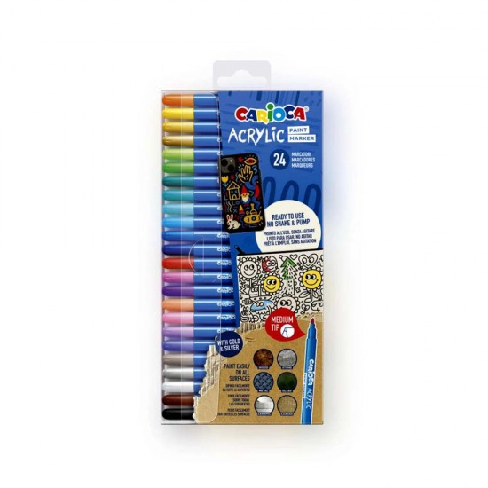 CARİOCA 45295 AKRİLİK PAİNT MARKÖR SU BAZLI MEDİUMUÇ 24LÜ SET