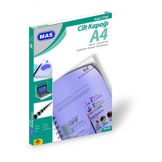 MAS 7740 CİLT KAPAĞI PP A4 100LÜ MAVİ