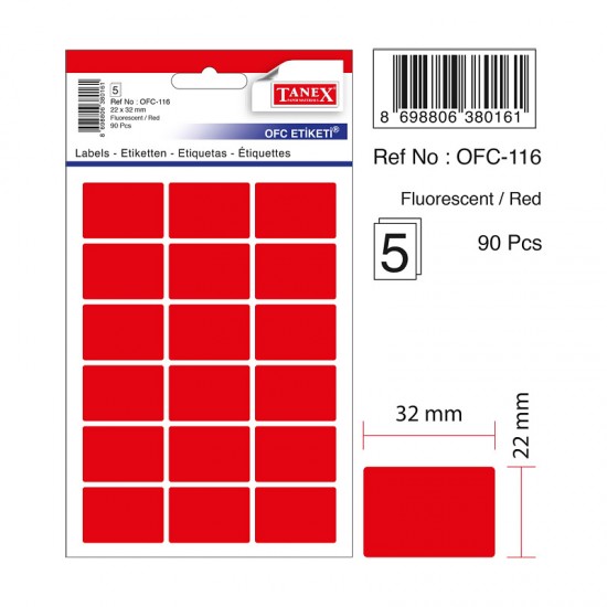 TANEX OFC-116 OFİS ETİKETİ FLO KIRMIZI