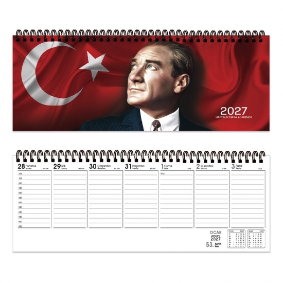 KESKİN 600218-99 2027 AJ-65 12X33.5 SPR HAFTALIK MASA AJANDASI ATATÜRK
