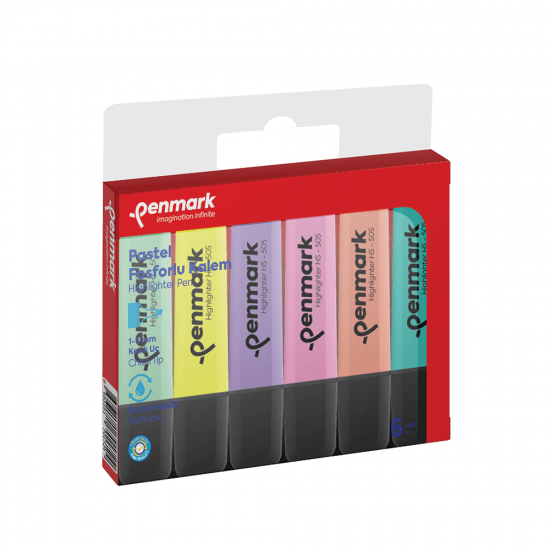 PENMARK HS505 6P FOSFORLU KALEM 6LI BLS PASTEL RENK