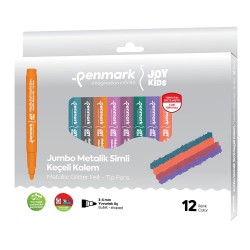 PENMARK HS707 12 SÜPER YIKANABİLİR METALİK SİMLİ JUMBO KEÇELİ KALEM 12Lİ