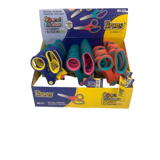 BRONS BR-771 ÖĞRENCİ MAKASI KÜT UÇLU RENKLİ