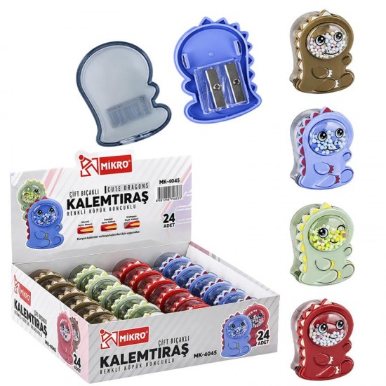 MİKRO MK-4045 KALEMTIRAŞ ÇİFT BIÇAKLI CUTE DRAGONS 24LÜ KT