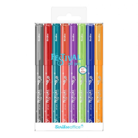 SCRİKSS FESTİVAL JEL KALEM 07MM CANLI RENKLER 8Lİ TAKIM