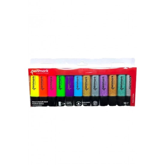 PENMARK HS505 12NP FOSFORLU KALEM 12Lİ BLS 6 PASTEL+6NEON RENK