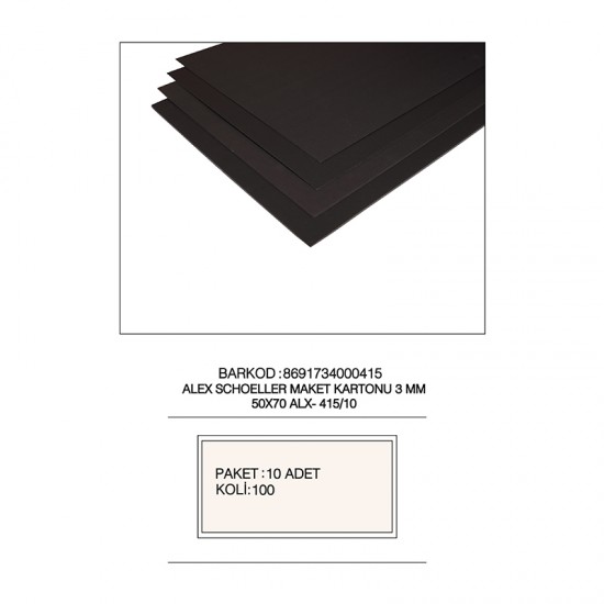 ALEX ALX-415 MAKET KARTONU 50X70 3MM SİYAH