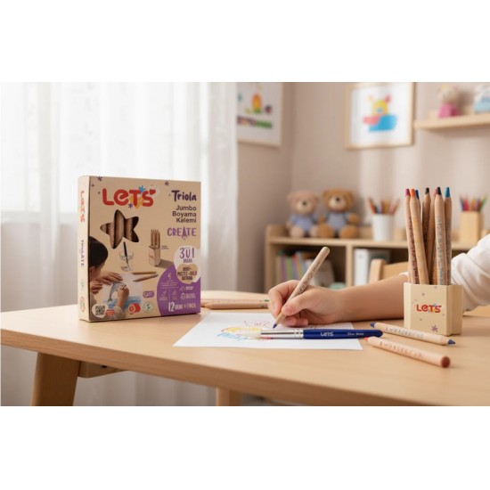 LETS L04005 BOYAMA KALEMİ JUMBO 12 RENK 3 İN PASTEL SULU KURU
