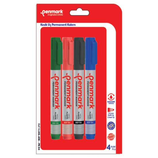 PENMARK HS406 PK04 PERMANENT MARKÖR KESİK UÇ 4LÜ BLS