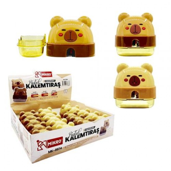 MİKRO MK-9974 KALEMTRAŞ PASTEL CAPYBARA PANDA 24LÜ KT