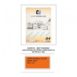 ALEX ALX-820 ESKİZ BLOK SPİRALLİ A4 90GR 60YP DİK
