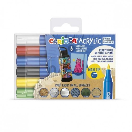 CARİOCA 45289 AKRİLİK PAİNT MARKÖR SU BAZLI MAXİ 6LI SET