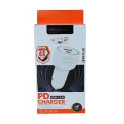 Megatech T-05M40 Beyaz  40W PD-USB Araç Çakmaklık Şarj Başlığı Hızlı Şarj