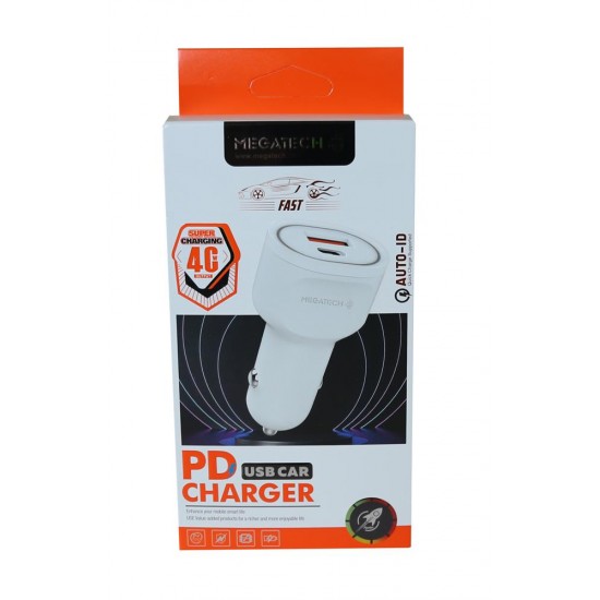 Megatech T-05M40 Beyaz  40W PD-USB Araç Çakmaklık Şarj Başlığı Hızlı Şarj