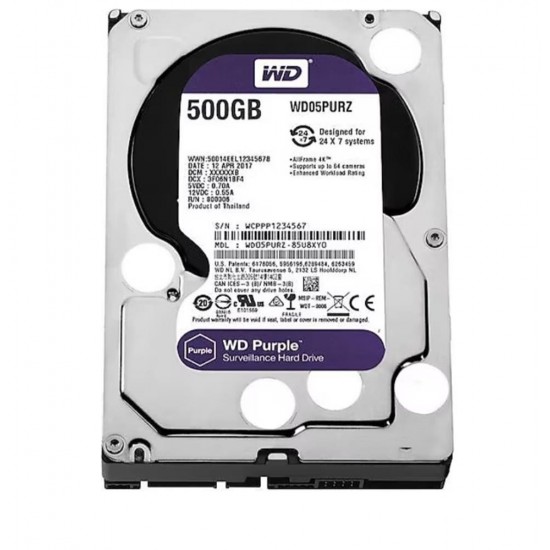 Wd 500Gb Purple WD500PURZ 3.5 5400 RPM SATA 3 Harddisk
